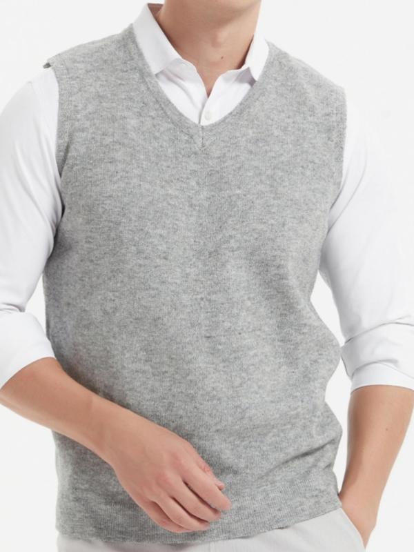 Men's Regular Fit Solid V Neck Sweater Vest, Casual Sleeveless Knit Top for Daily Wear, Knitwear for All Seasons