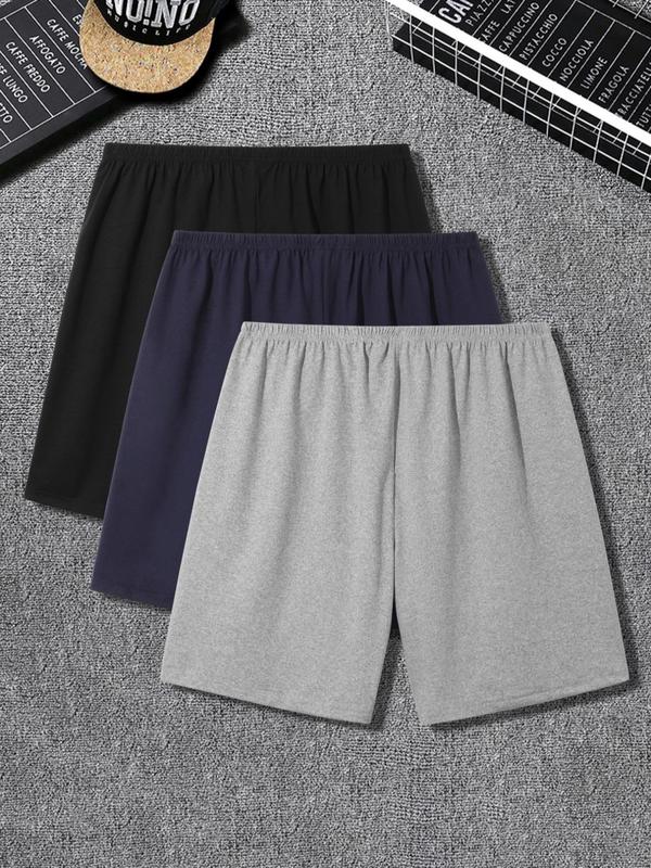 Men's Solid Basic Elastic Waist Shorts, Regular Fit Casual Straight Leg Shorts, Summer Wear, Men's Sleepwear for Daily Wear