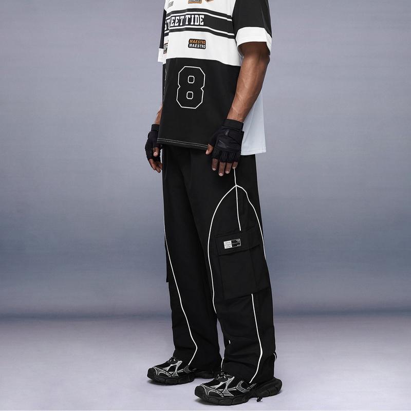 Cargo Track Pants Drawstring Elastic Waist Flap Pockets Hip Hop Baggy Harem Pants