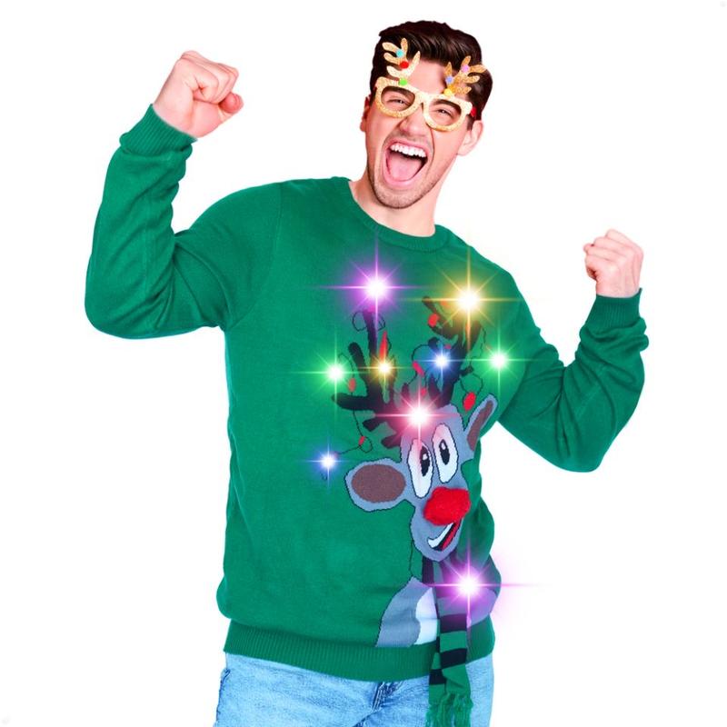 Wadaheck LED Ugly Christmas Sweater - Light Up, Novelty Long Sleeve, Funny Knitted Sweaters for Men Women Festive Menswear