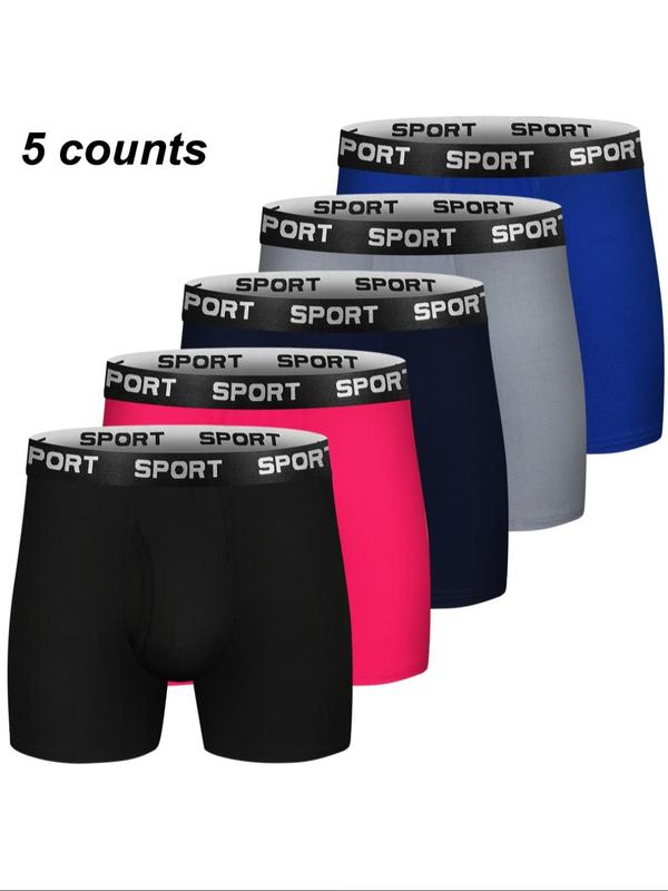 5 6 10 Counts, Men's Solid Color Letter Tape Boxer Brief, Casual Comfy Breathable Moisture Absorption Opening Crotch Underwear for Daily Wear, Mens Underwear for All Seasons