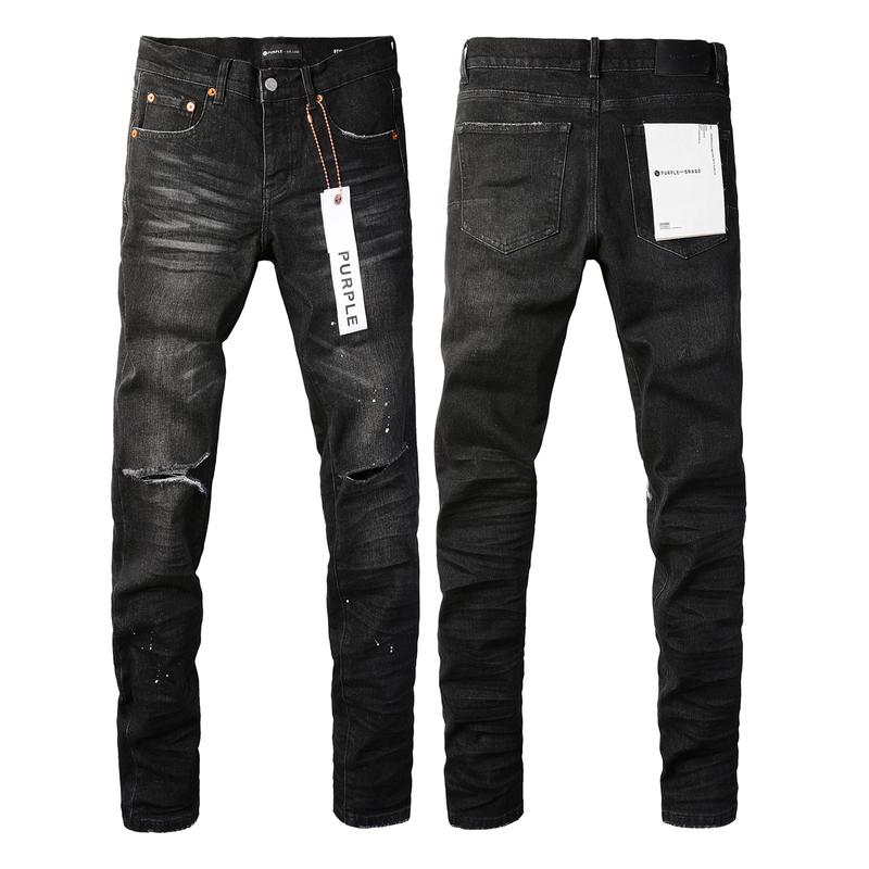 Purple-brand Men's Jeans Slim Fit Stretch Jeans Baggy Ripped Straight Skinny Denim Pants for Men Fashionable Biker Motocycle Holes Pants 2024