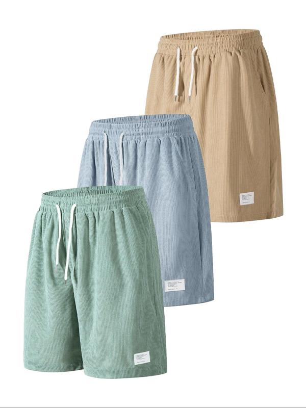 Men's Solid Patched Drawstring Waist Shorts, Casual Regular Fit Pocket Shorts for Summer, Men's Bottoms for Daily Wear