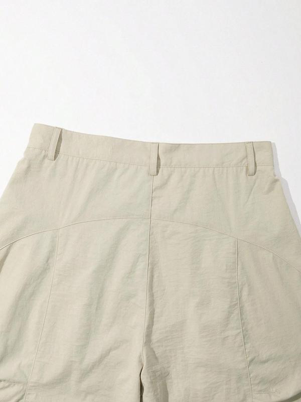 Men's Solid Button Fly Wide Leg Pants, Loose Casual Comfy Pocket Trousers for Daily Wear, Woven Bottoms for All Seasons