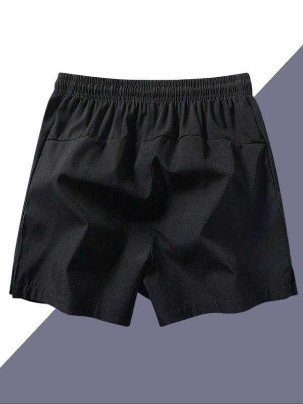 Men's Solid Color Drawstring Slant Pocket Zipper Shorts, Regular Fit Casual Elastic Waist Shorts, Summer Bottoms for Men