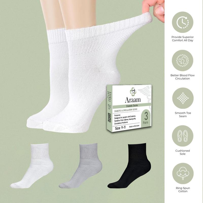 Araam Premium Cotton Ankle Socks For Men & Women - Comfortable, Seamless, Non-Binding Socks For Diabetics, Pregnancy, Nurses, Athletic, & All-Day Wear