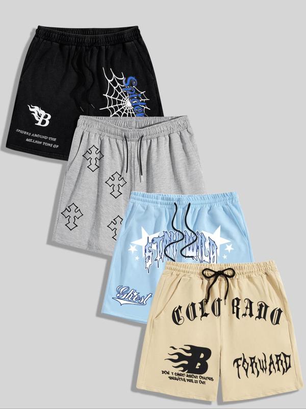 Men's Letter Graphic Drawstring Waist Shorts, Regular Fit Casual Pocket Track Shorts for Summer, Men's Bottoms for Daily Wear