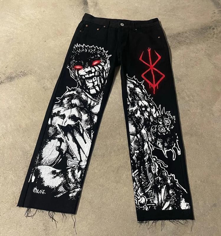 str33tw3ar y2k jeans harajuku hip hop graphic print baggy jeans men men gothic