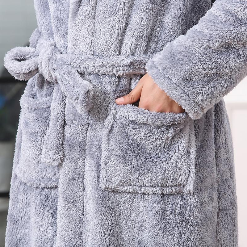 Coral plush men's warm extra thick extended nightgown Bath home bathrobe Bathrobe Bathrobe home pajamas Plush robe