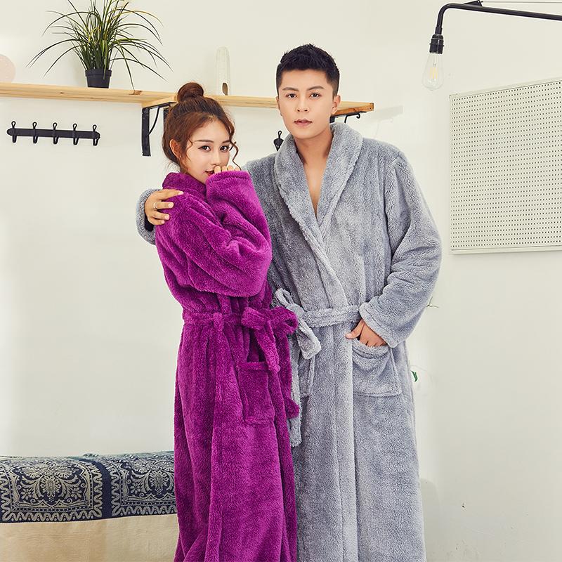 Coral plush men's warm extra thick extended nightgown Bath home bathrobe Bathrobe Bathrobe home pajamas Plush robe