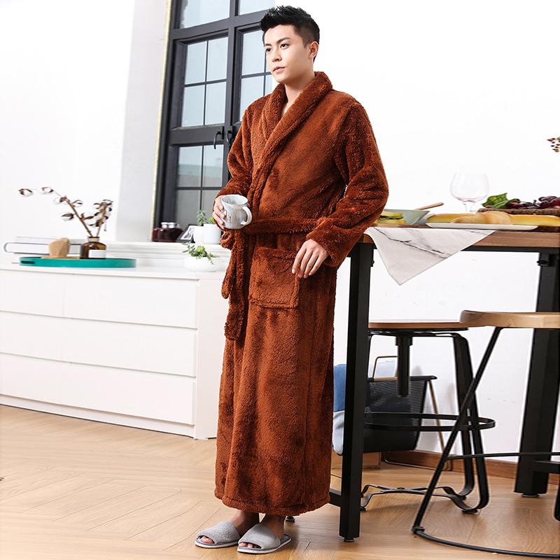 Coral plush men's warm extra thick extended nightgown Bath home bathrobe Bathrobe Bathrobe home pajamas Plush robe