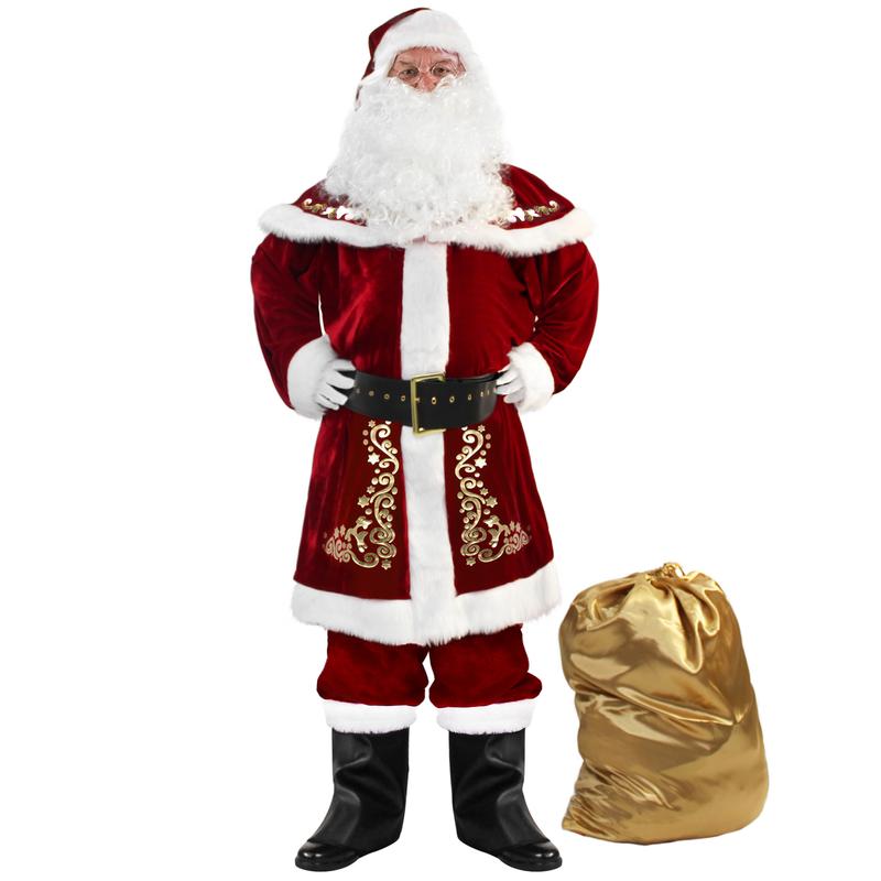 Luxury Suede Adult Santa Claus Clothing Suit 12-Piece Men's Santa Claus Costume