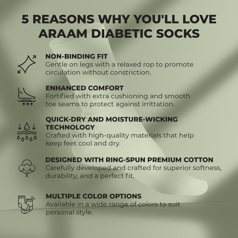 Araam Premium Cotton Ankle Socks For Men & Women - Comfortable, Seamless, Non-Binding Socks For Diabetics, Pregnancy, Nurses, Athletic, & All-Day Wear