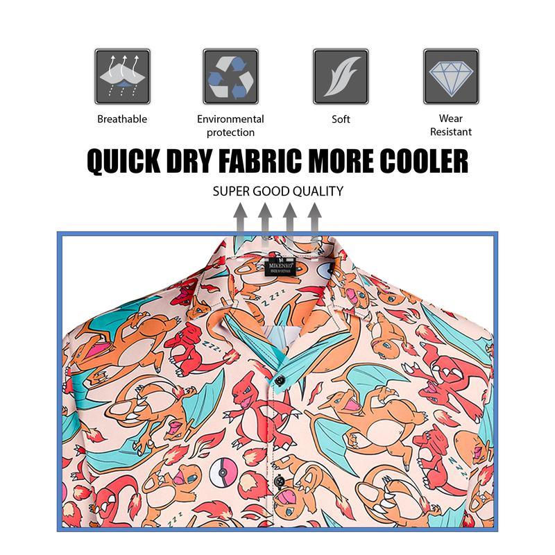 Charmander Charmeleon Charizard Hawaiian Shirt With Pokemon, Chrismast Gift Collar Menswear Fabric Loose