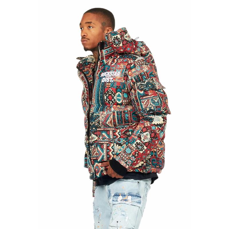 Nard Red Multi Tapestry Puffer Jacket