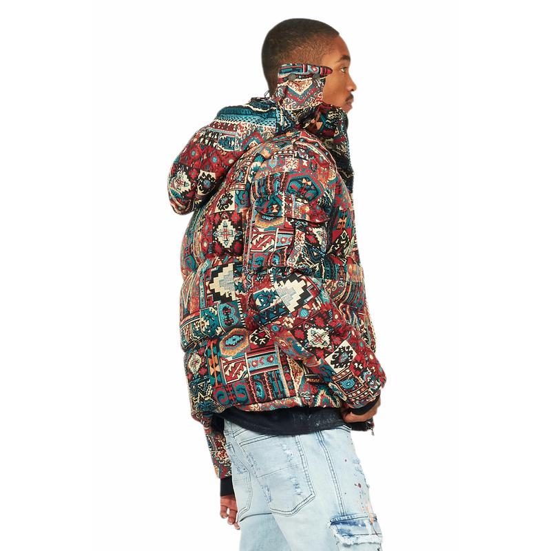 Nard Red Multi Tapestry Puffer Jacket