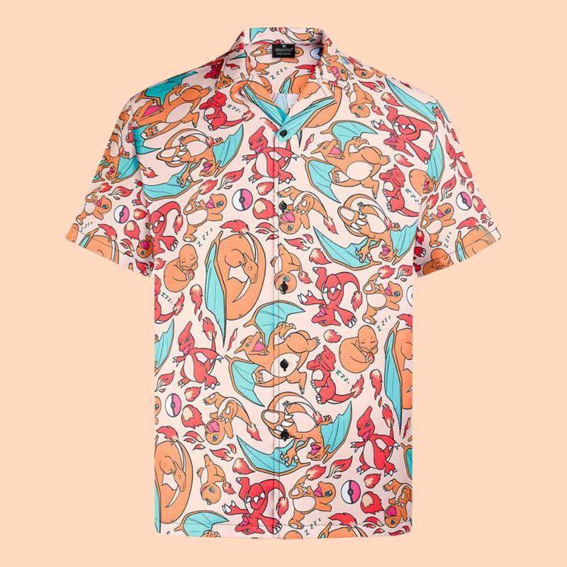 Charmander Charmeleon Charizard Hawaiian Shirt With Pokemon, Chrismast Gift Collar Menswear Fabric Loose