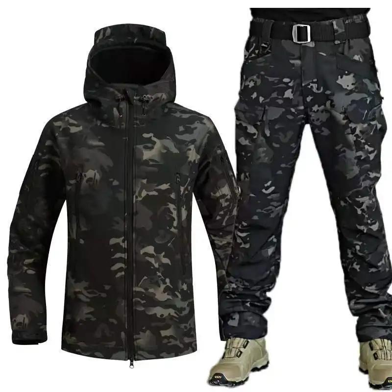 Outdoor Shark Skin Warmth Set Camo Plush Thickened Coat Autumn Winter Racing Top Does Not Include Cuff Logo Pattern