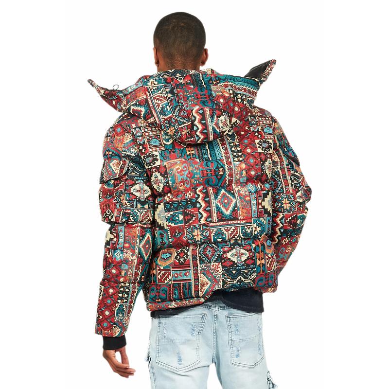 Nard Red Multi Tapestry Puffer Jacket