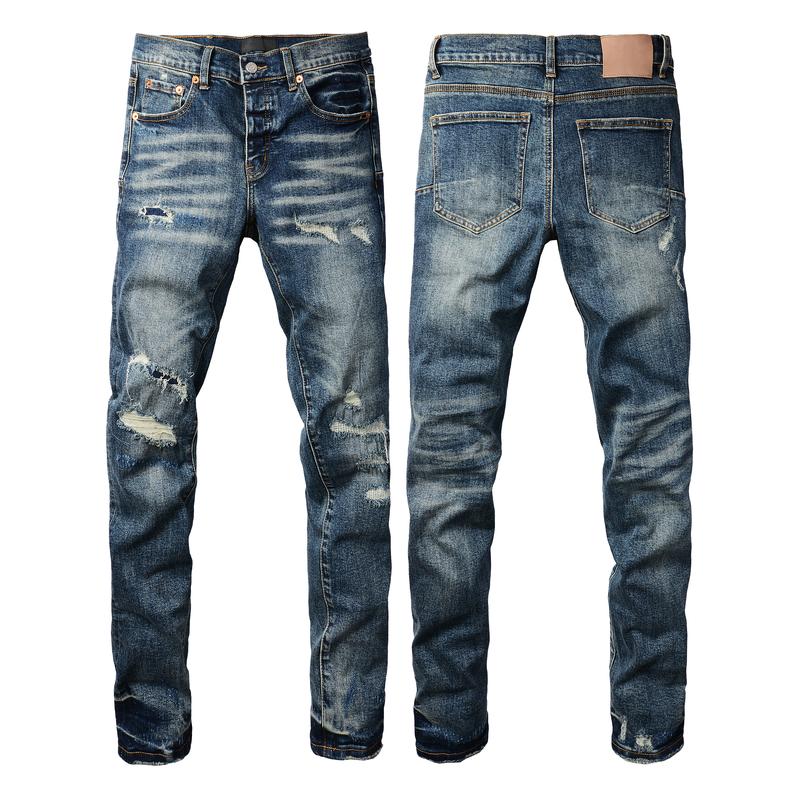 Purple-brand Men's Jeans Slim Fit Stretch Jeans Baggy Ripped Straight Skinny Denim Pants for Men Fashionable Biker Motocycle Holes Pants 2024