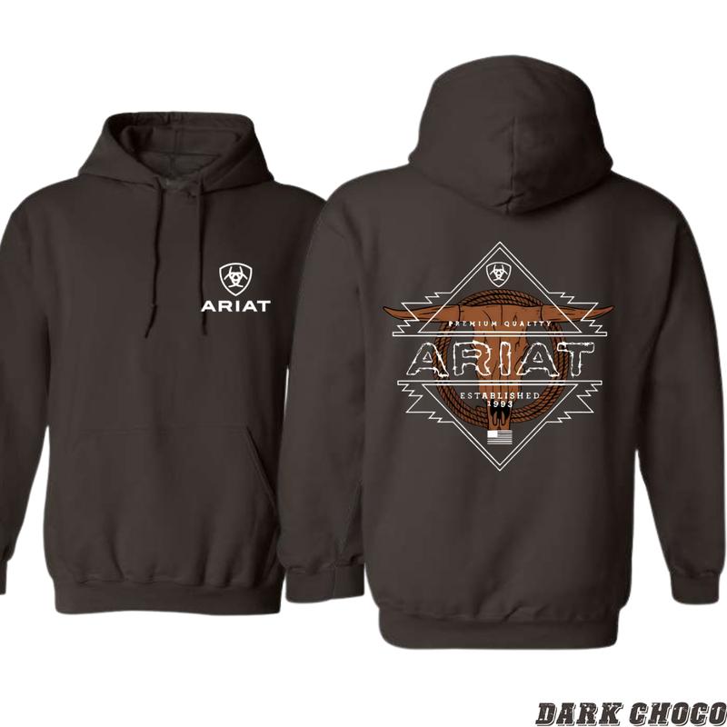 Men's Western Heritage Hoodie with Unique Ariat Graphic and Rustic Details - Pullover, Tops