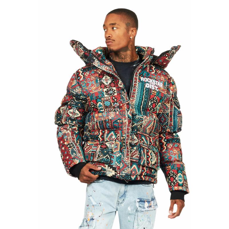 Nard Red Multi Tapestry Puffer Jacket