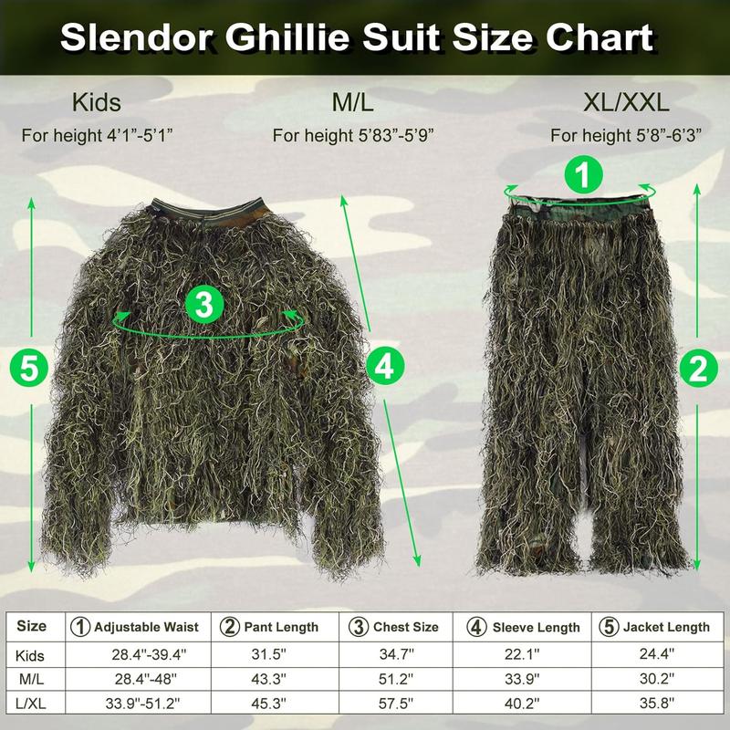 Slendor 6 in 1 Ghillie Suit, 3D Camouflage Hunting Apparel Camo Hunting Clothes, Bushman Costume Suitable for Men, Hunters