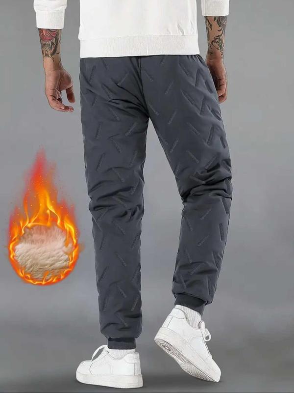 Men's Regular Fit Solid Drawstring Waist Thermal Lined Pants, Casual Comfy Pocket Trousers for Fall & Winter, Men's Bottoms for Outdoor Activities