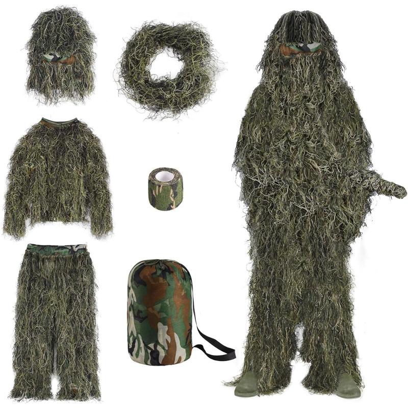 Slendor 6 in 1 Ghillie Suit, 3D Camouflage Hunting Apparel Camo Hunting Clothes, Bushman Costume Suitable for Men, Hunters