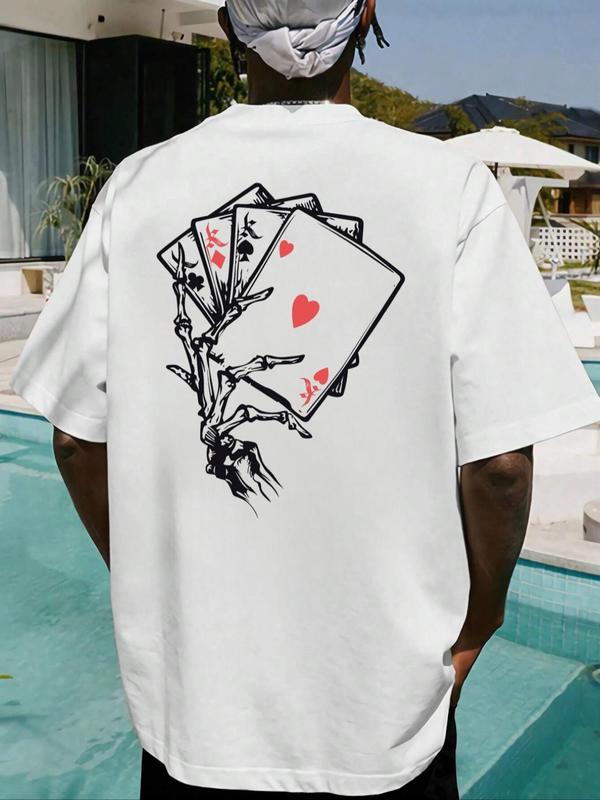 Men's Playing Card Print Round Neck Graphic Tee, Regular Fit Casual Comfy Half Sleeve T-shirt for Summer, Men's Top for Daily Wear, National Day Offers