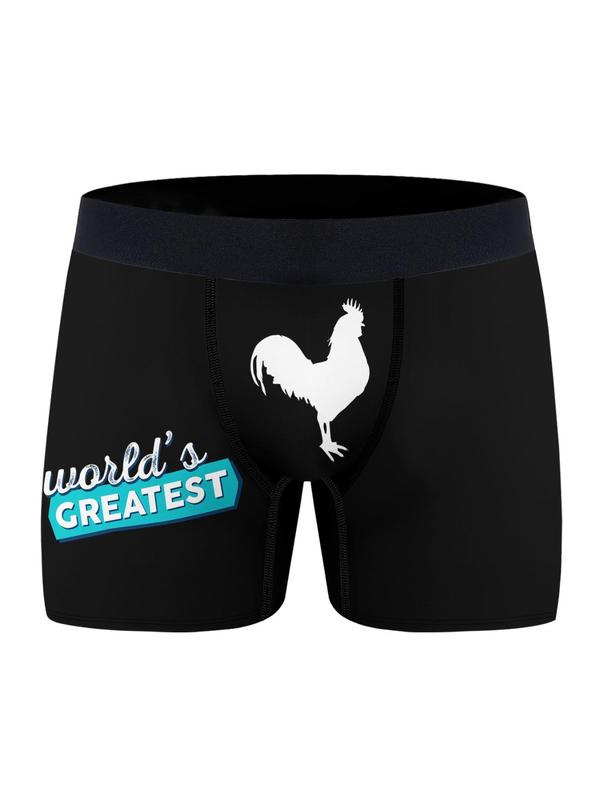 Men's Cartoon Rooster Print Boxer Brief, Casual Comfy Breathable Underwear for Daily Wear, Mens Underwear for All Seasons