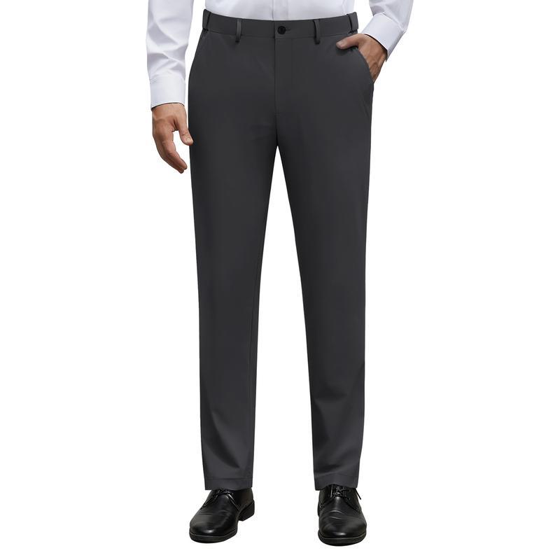 Alimens&Gentle Men's Stretch Dress Pants No Iron Golf Pants Expandable Waist Flat Front Business Casual Pants Menswear Trouser Beige Plain