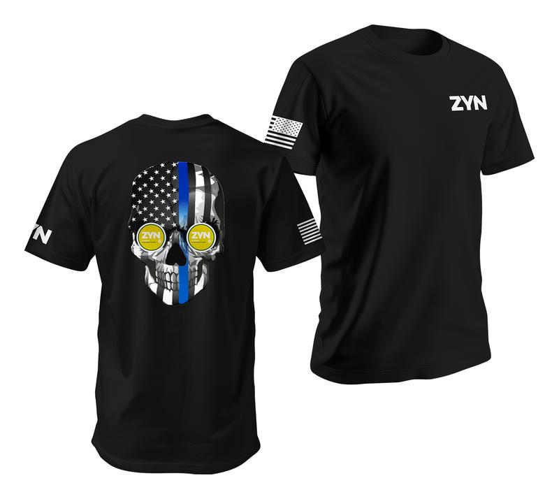 ZYN Blue Line Law Enforcement Tshirt - Zyn Flavors Police Cop Skull Tee - Menswear Cotton Men's Shortsleeve T-Shirt Top Underwear Streetwear Tropical