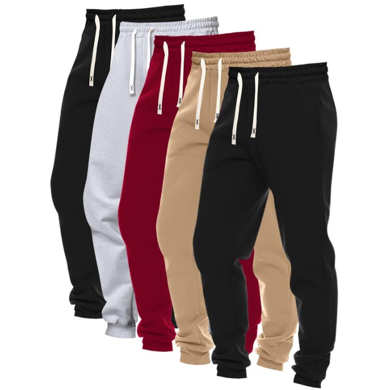 5pcs Set Of Men's Solid Color Regular Fit And Cuffed Sweatpants With Drawstring And Pockets, Casual Trousers Suitable For Jogging And Outdoors Sports Wear