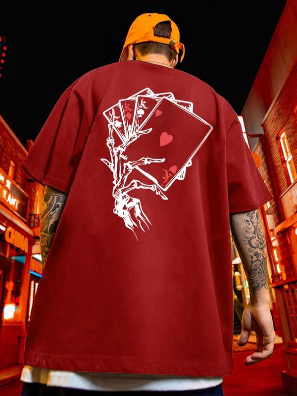 Men's Playing Card Print Round Neck Graphic Tee, Regular Fit Casual Comfy Half Sleeve T-shirt for Summer, Men's Top for Daily Wear, National Day Offers