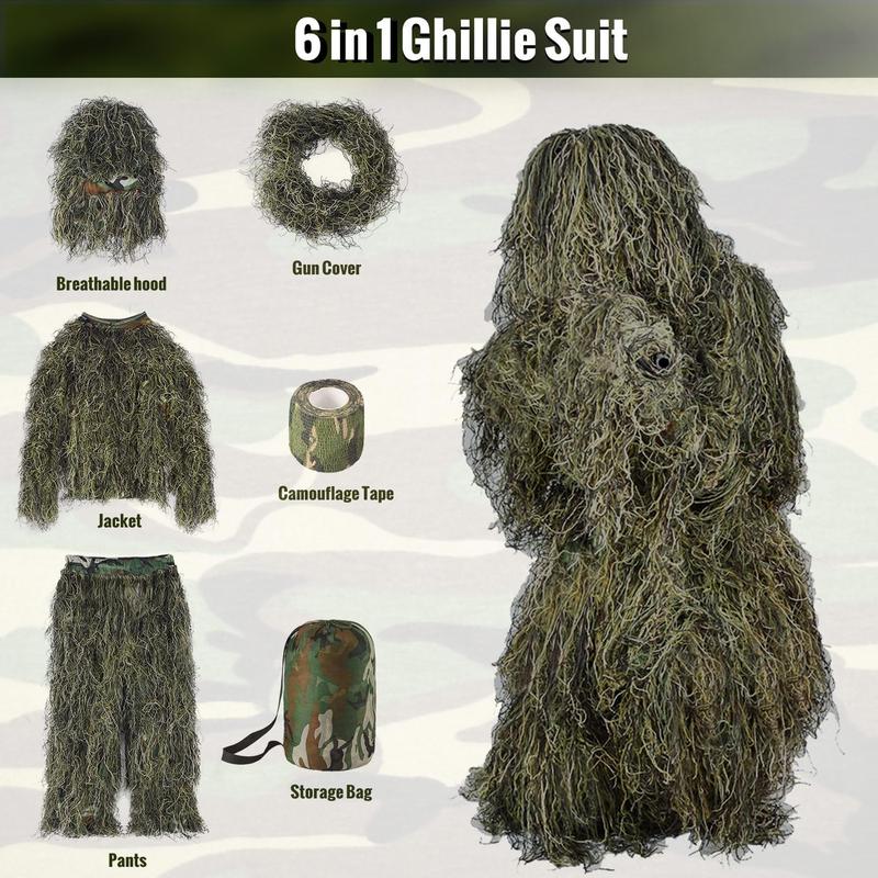 Slendor 6 in 1 Ghillie Suit, 3D Camouflage Hunting Apparel Camo Hunting Clothes, Bushman Costume Suitable for Men, Hunters