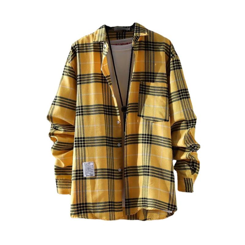 Plaid Shirt Men's Long Sleeve Korean Style Fashionable Summer Clothing Jacket Handsome Plaid Shirt Ins Hong Kong Style Japanese Style Shirt Halloween