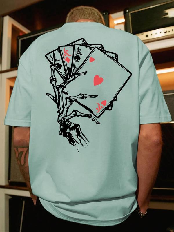 Men's Playing Card Print Round Neck Graphic Tee, Regular Fit Casual Comfy Half Sleeve T-shirt for Summer, Men's Top for Daily Wear, National Day Offers