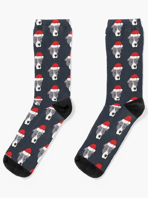 Christmas Grey And White Pitbull Socks