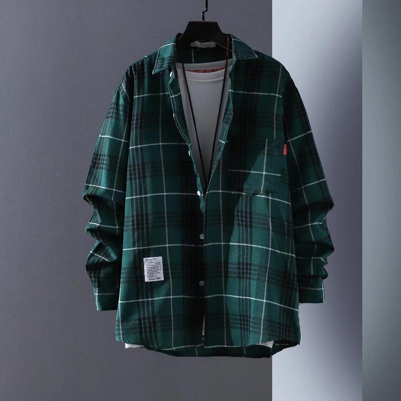 Plaid Shirt Men's Long Sleeve Korean Style Fashionable Summer Clothing Jacket Handsome Plaid Shirt Ins Hong Kong Style Japanese Style Shirt Halloween