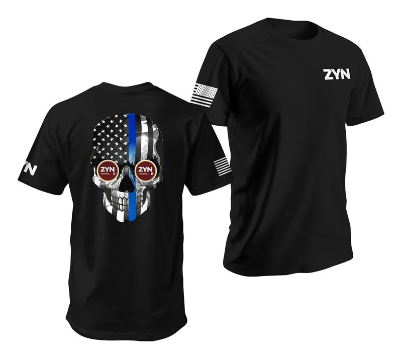 ZYN Blue Line Law Enforcement Tshirt - Zyn Flavors Police Cop Skull Tee - Menswear Cotton Men's Shortsleeve T-Shirt Top Underwear Streetwear Tropical