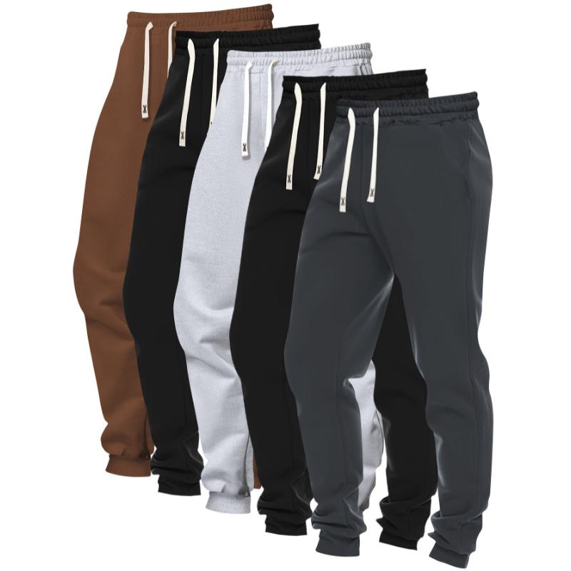 5pcs Set Of Men's Solid Color Regular Fit And Cuffed Sweatpants With Drawstring And Pockets, Casual Trousers Suitable For Jogging And Outdoors Sports Wear