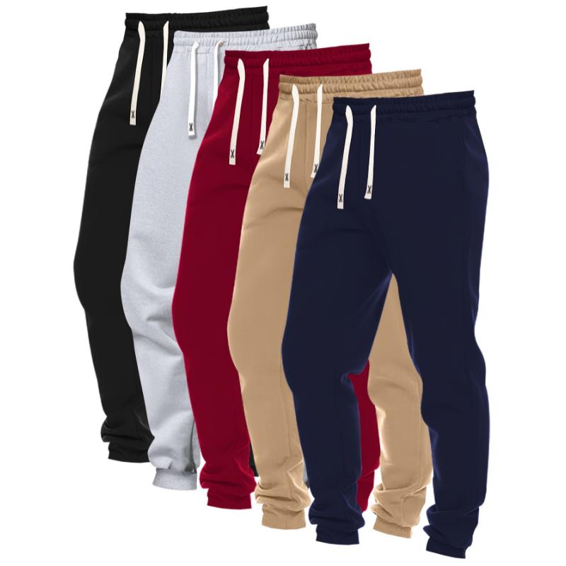 5pcs Set Of Men's Solid Color Regular Fit And Cuffed Sweatpants With Drawstring And Pockets, Casual Trousers Suitable For Jogging And Outdoors Sports Wear